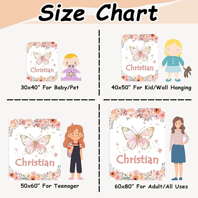 Ships Next Day, Personalized Baby Blankets, Custom Baby Blanket with Name for Girls,Gift for Chrismas Birthday Memorial Day, Customized Flannel Blanket for Kids Adults 30"X40"