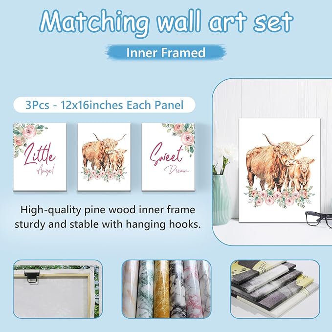 Custom Baby Crib Bedding Set, 5 Pcs Personalized Name Highland Cow Print Baby Crib Set, Double Layer Nursery Bedding Set for Baby Girls Boys, Ideal Gifts for Infant Toddler New Parents