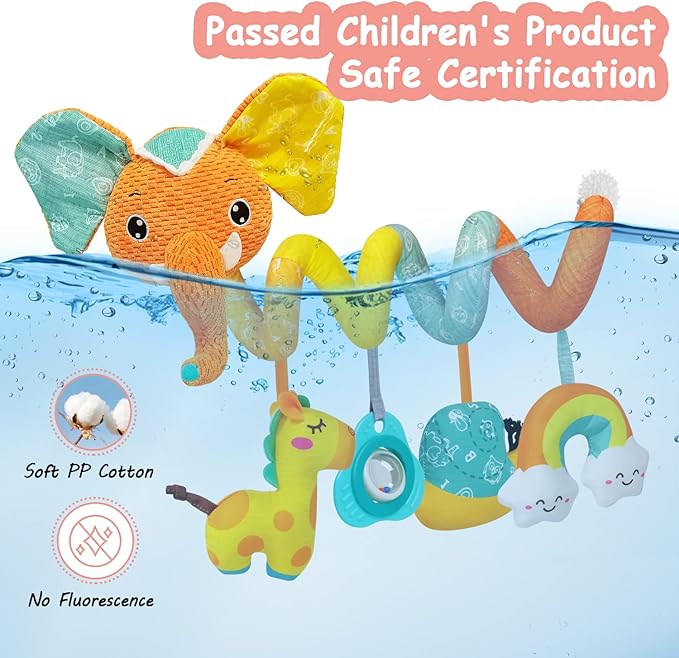 FATI Car Seat Toys for Babies 0-6 Months, Sensory Toys with Squeaker Teether Rattles, Ideal Gifts