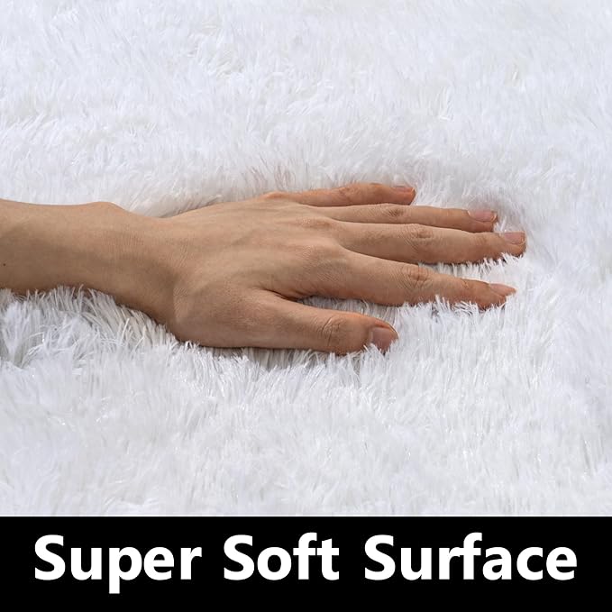 Fluffy 6x9 Rug - Nursery Rugs for Bedroom - Height Pile 1.4" Plush Rug - Fuzzy Throw Rugs Carpet for Bedroom - White