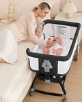 3 in 1 Baby Bassinet Crib with Breathable Mesh, Bassinet Bedside Sleeper with Wheels, Mosquito Net, Storage Basket, 6 Height Adjustable, Easy to Fold, Rocking Bassinet for Baby, Black