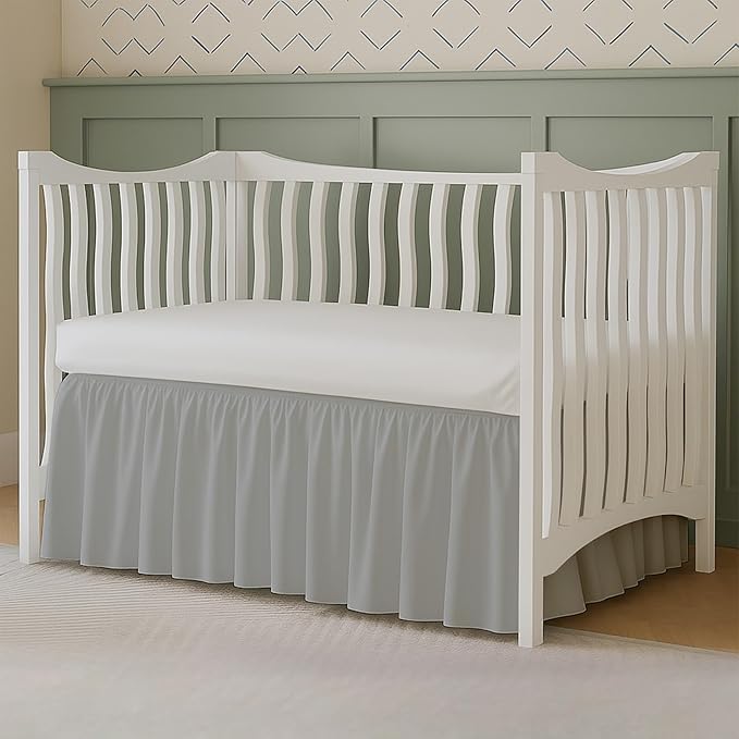 Crib Bed Skirt Dust Ruffle with Split Corners - 100% Cotton - Nursury Standard Crib Bedding Toddler Bedskirt for Baby Boys or Baby Girls - 14" Drop - Light Grey Crib Skirt