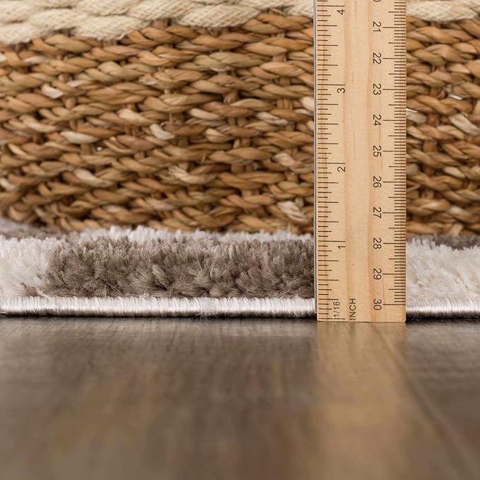 Hauteloom Canika Modern Checkered High Pile Area Rug - Contemporary Geometric Carpet for Living Room, Bedroom - Machine Washable Area Rug - Peach, Dark Brown - 2' x 2'11"