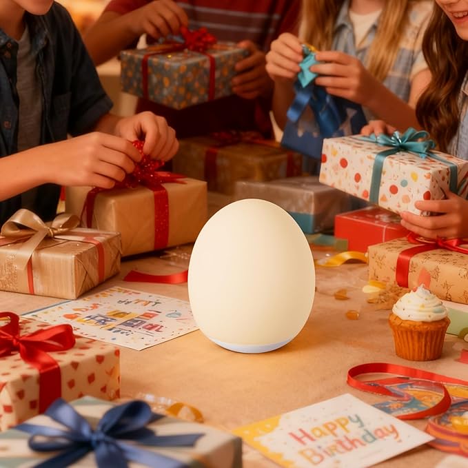 Silicone Baby Night Light,Egg Night Light for Baby Nursery, 7 Colors Changing & 30-Min Timer Portable Nursery Night Lamp forBaby Nursery & Kids Bedroom,DIY Hand - Painted Custom Lamp