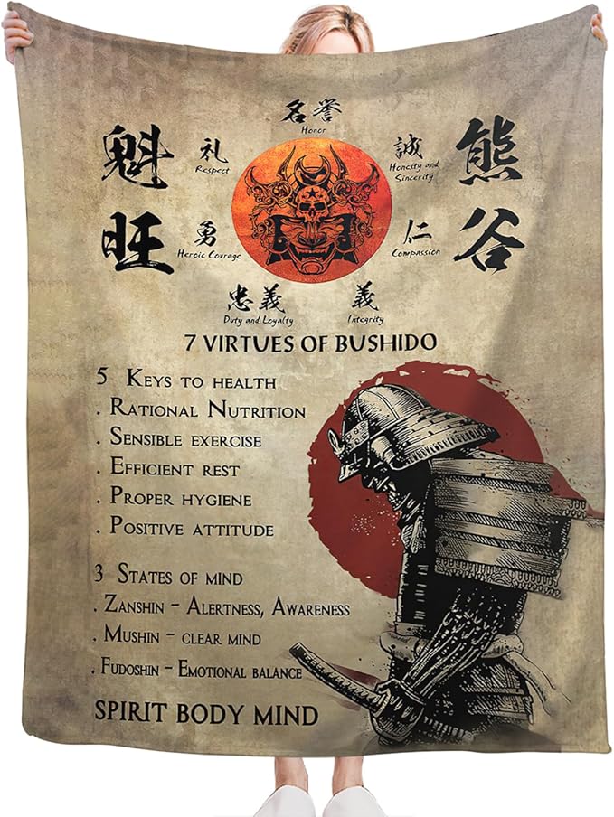 Tijuboni Japanese Samurai Throw Blanket Japanese Warrior Gifts for Men Women Girls Boys Kids Adults Soft Flannel Fleece Blanket for Couch Sofa Bed Home Decor 60"x80"