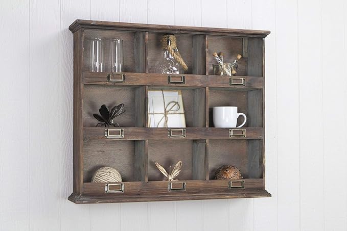 Contemporary Home Living 26.75" Brown Vintage Distressed Wooden Wall with 9ct Cubbies