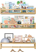 Floating Nursery Book Shelves for Wall, 23.6 Inch Nature Solid Wood Wall Mounted Bookshelf Set of 3, Hanging Bookshelves for Kids Room, Bedroom Nursery Decor and Book Storage (Wood-B)