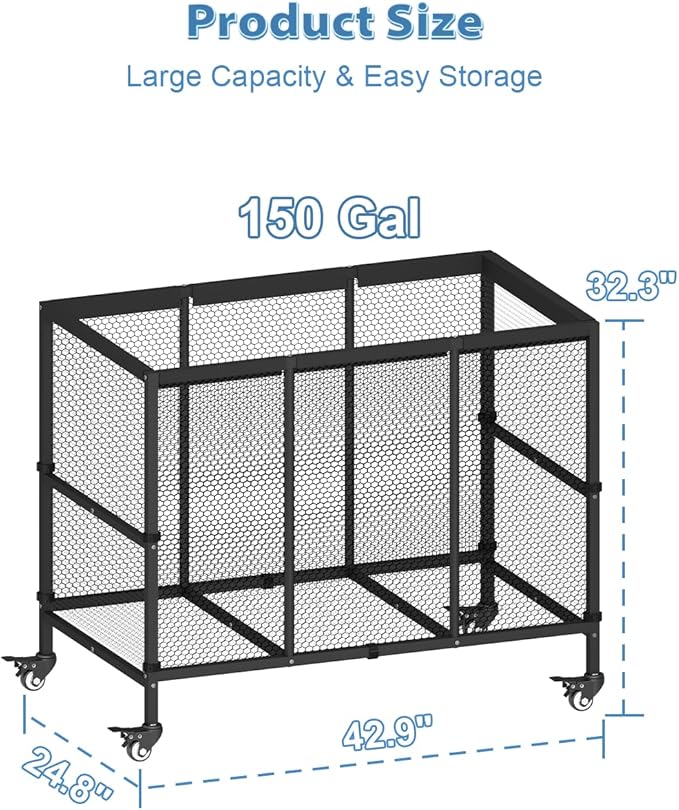 150 Gallon Swimming Pool Storage Bin, Outdoor Rolling Pool Toy Organizer Cart for Swimming Acessories, Pool Noodles Holder for Floaties, Life Vests, Beach Essentials, Patio Furniture, Black