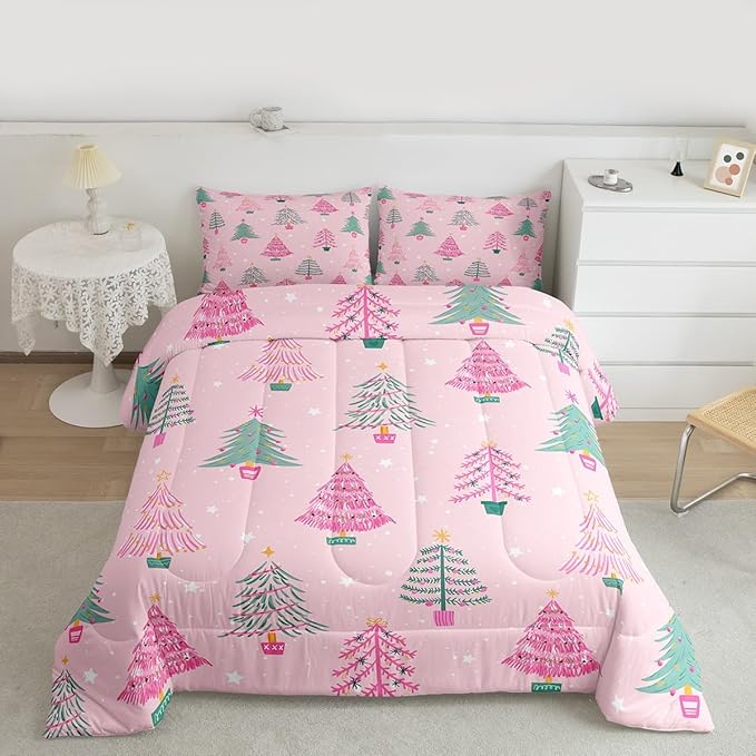 Feelyou Xmas Comforter Set Queen Size Christmas Tree Bedding Set for Kids Boys Girls Christmas Decor Duvet Quilt New Year Gift Bedroom Decor Microfiber 3 Pcs with 2 Pillow Cases