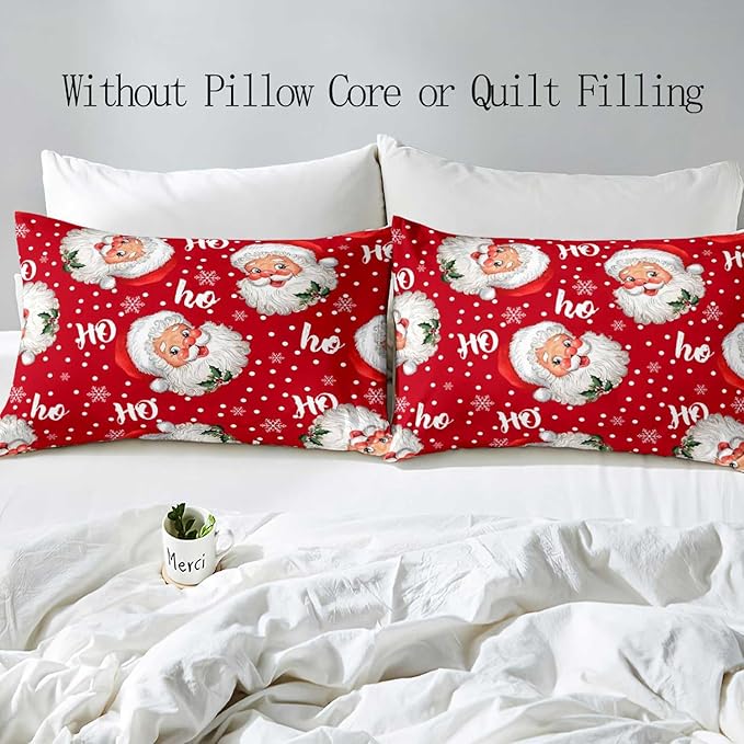 LUVIVIHOME 3PCS Santa Claus Duvet Cover Full Bedding Set, Red Duvet Cover, Christmas Bedding, Polka Dot Snowflake Holiday New Year Xmas Gifts Christmas Comforter Bedspread Quilt Cover, 2 Pillow Cases