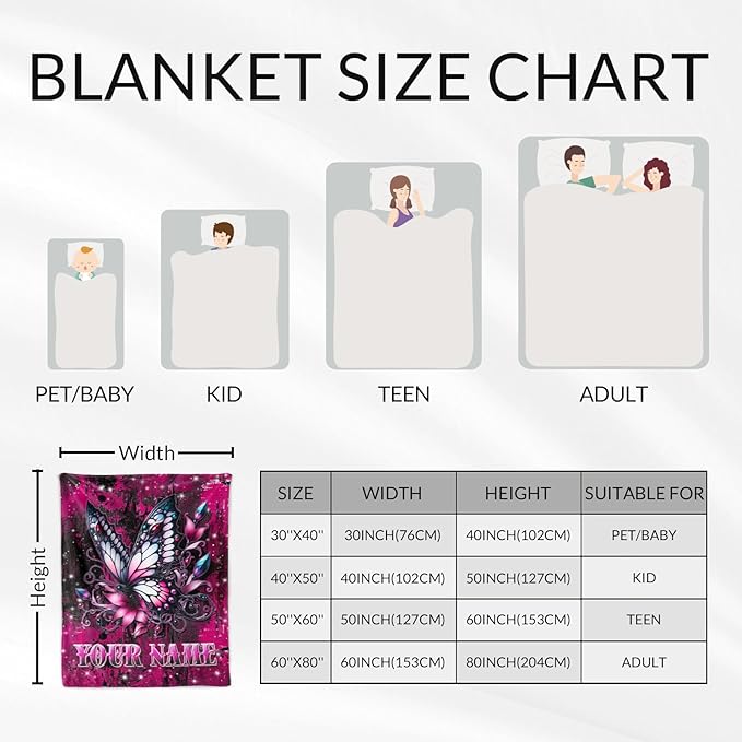 Custom Butterfly Blanket Gifts - 50" x 60" Butterfly Gifts for Girls, Women - Comfy Plush Birthday Throw Decor for Sofa, Travel