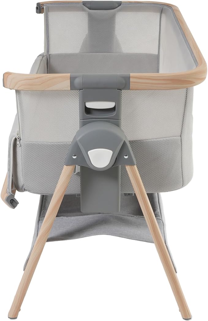 Venice Child California Dreaming Bedside Crib Bassinet w/Travel Case, Bamboo Bassinet Sheet, Removable Bamboo Compressed Cotton Mattress, Height Adjustable, Easy Clean - Grey