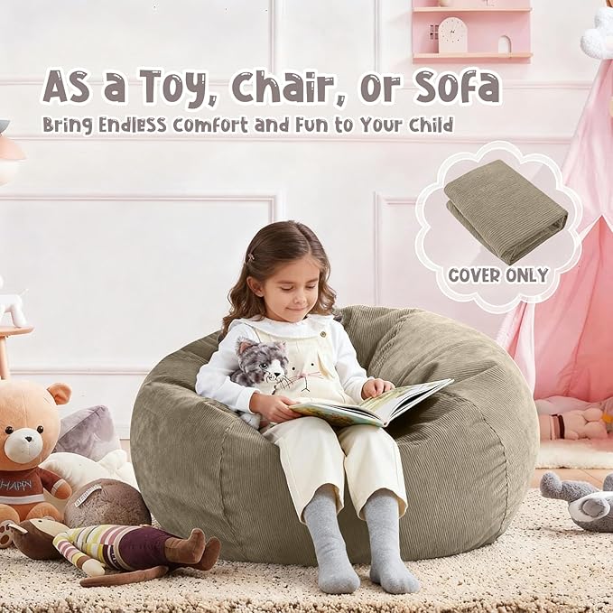 Nobildonna Bean Bag Chair Cover (No Filler) for Kids and Adults,Beanbag Stuffed Animal Storage Without Filling Plush Toys Holder and Organizer Soft Premium Corduroy 200L