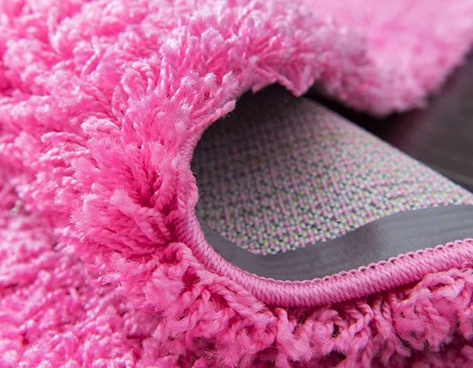 Unique Loom Solid Shag Collection Area Rug (8' Round, Taffy Pink)
