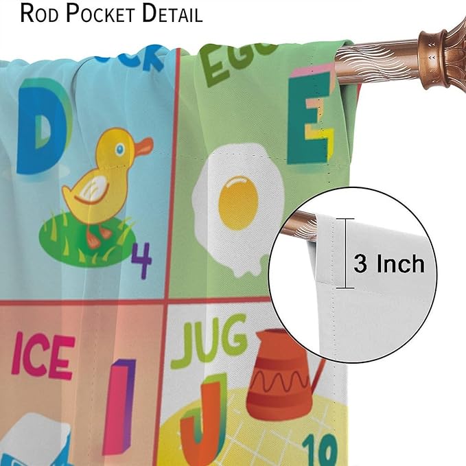 Colorful ABC Classroom Nursery Curtains Kids Alphabet Learning Baby Boys Girls Curtain with Rod Pocket for Children Toddler Playroom Home Drapes Window Treatments 2 Panels Set 63" W X 72" L