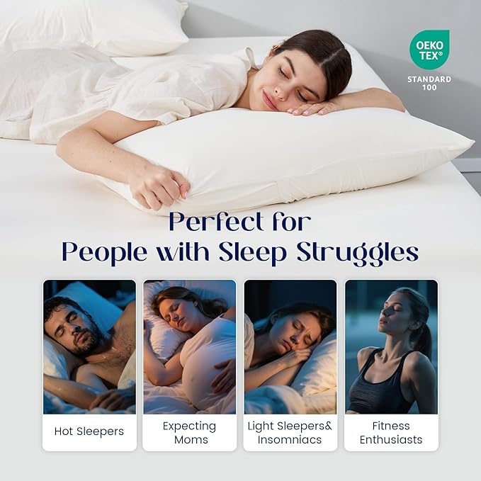 Dream Valley® Twin Sheets Set, Cooling Fitted Sheet with 1 Pillowcase-2 PCS with No Flat Sheet,Q-Max > 0.4 Aerocool, Cooling for Night Sweats, Hot Sleepers,deep Pocket up to 15",Ivory