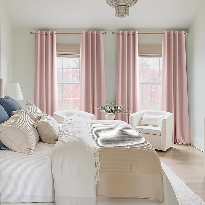 NICETOWN Blush Pink Room Darkening Curtains 86 Inches Long 2 Panels for Girls Room, Bedroom, Nursery Thermal Insulated Blackout Drapes Solid Grommet Noise Reducing Window Curtains, W40
