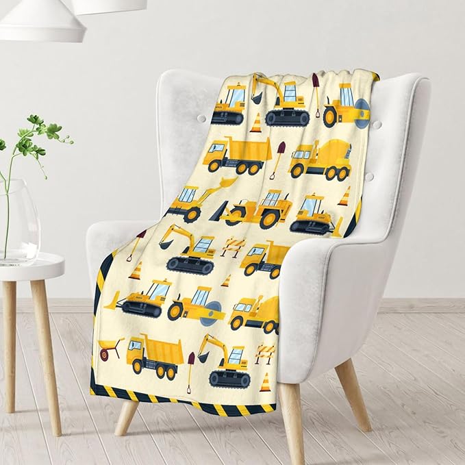 Construction Blanket for Construction Lovers - 50" x 60" Inches Warm Fuzzy Throw Blanket Gift - Yellow Throw for Sofa, Work, Living Room