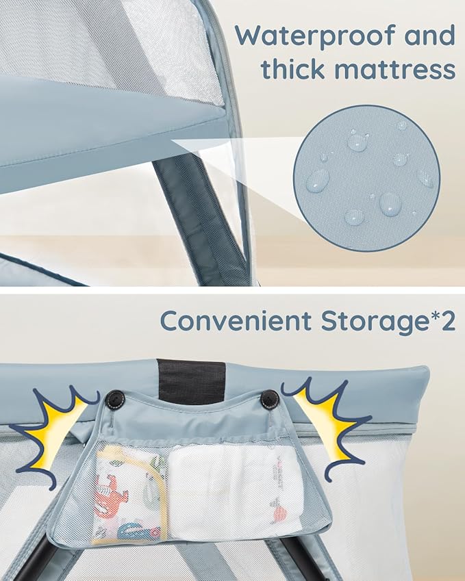 Lilian&Gema 2-in-1 Travel Crib, Portable & Foldable Crib with Backpack, Lightweight Baby Travel Playpen with Thick Mattress for Babies & Toddlers, Baby Travel Essential