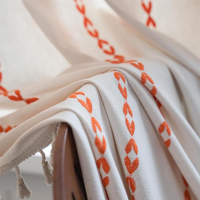 Deeprove Rust Orange Boho Curtains 72 inches Length for Living Room Bedroom Nursery, Vintage Chic Bohemian 72 inches Long Embroidery Farmhouse Tassel Privacy Window Treatments W52 x L72, 1 Panel