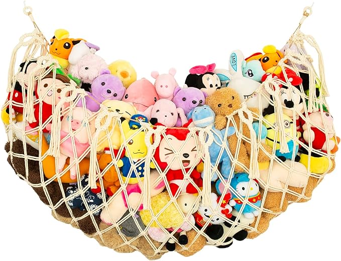 Stuffed Animal Net or Hammock XL for Flat Wall Mounted Handmade Macrame Toy Display Hanging Plush Toy Net for Stuff Animal Storage(Cream)