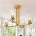 Gold Sputnik Semi Flush Mount Ceiling Light Fixture 4-Light Modern Sputnik Chandelier with Striped Glass Shade for Living Room Dining Room Kitchen Island Bedroom Hallway Entryway Foyer