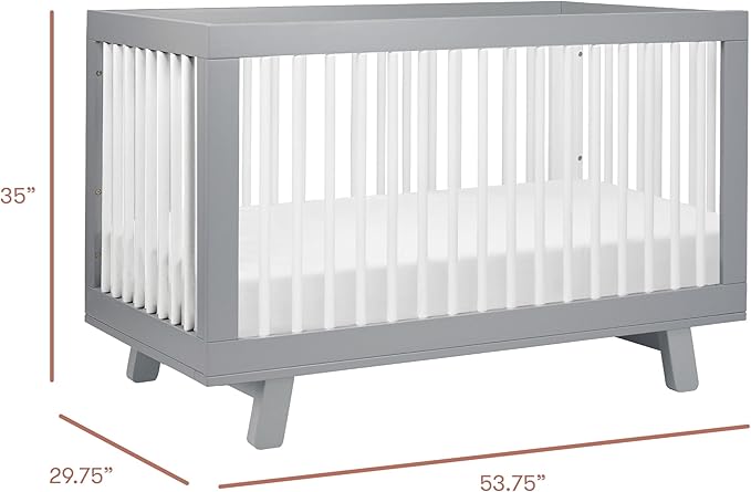 Babyletto Hudson 3-in-1 Convertible Baby Crib with Toddler Bed & Daybed Conversion - Strong, Durable & Easy to Assemble - GREENGUARD Gold Certified w/ 4 Adjustable Mattress Heights - Grey and White
