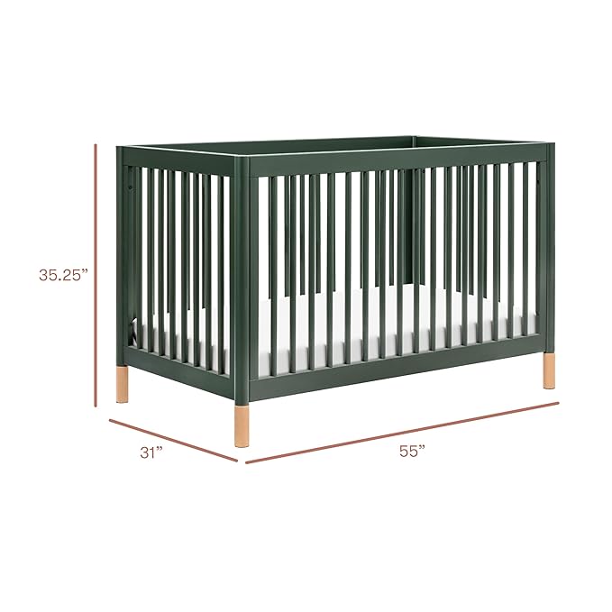 Babyletto Gelato 4-in-1 Baby Crib Convertible to Wooden Toddler Bed, Daybed & Full-Size Bed, GREENGUARD Gold Certified - Made of 100% Solid Wood, Includes Toddler Conversion Kit - Forest Green