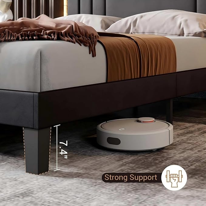 Tyndall Queen Size Bed Frame, Faux Leather Upholstered Platform with Headboard
