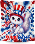 Blanket Gifts for Girls - 30" x 40" Inches Custom Cat Throw Blankets for Cat Lovers - Soft Warm American Flag Throw for Sofa, Bed & Living Room