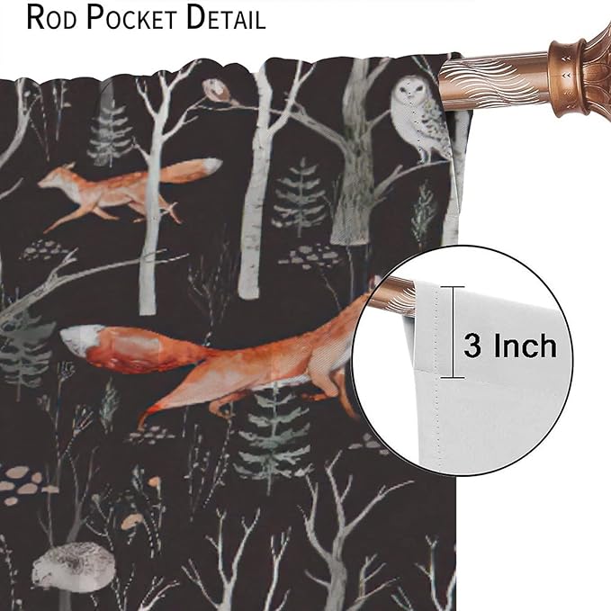 Rustic Forest Curtain, Woodland Country Hunting Animal Deer Fox Wildlife Bear Farmhouse Lodge Cabin Blackout Rod Pocket Windows Door Curtain for Bedroom Living Room Home Decor 63x72in