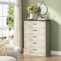 CARPETNAL Farmhouse 5 Drawers Dresser for Bedroom, 44" Tall White Dresser Wood Rustic Chest of Drawers with Wide Metal Handle,Natural Texture,Drawer Organizer for Bedroom,Living Room,Hallway