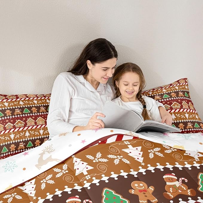 Feelyou Merry Christmas Comforter Set Twin Size Greenland Home Bedding Set for Kids Boys Girls Xmas Tree Duvet Quilt Striped Bedroom Decor Microfiber 2 Pcs with 1 Pillow Cases