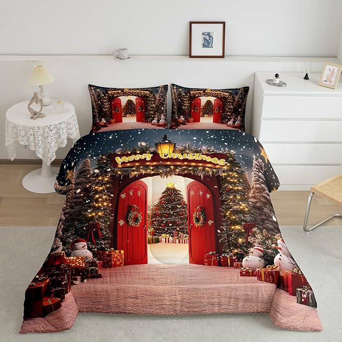 Feelyou Merry Christmas Bedding Set for Kids Boys Girls Full Size Christmas Tree and Snowman Comforter Set Ultra Soft Comforter Snowflake Duvet Quilt Bedroom Decor Decorations Quilt