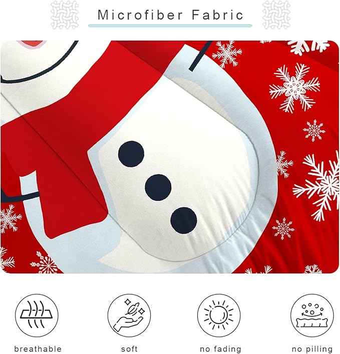 Christmas Comforter Set King: Christmas Snowman Red Bedding Sets King Size for Teen Girls Women Bedroom Xmas Snowflakes Quilt Winter Snow 3 Piece Bed Set 1 Comforter & 2 Pillowcases