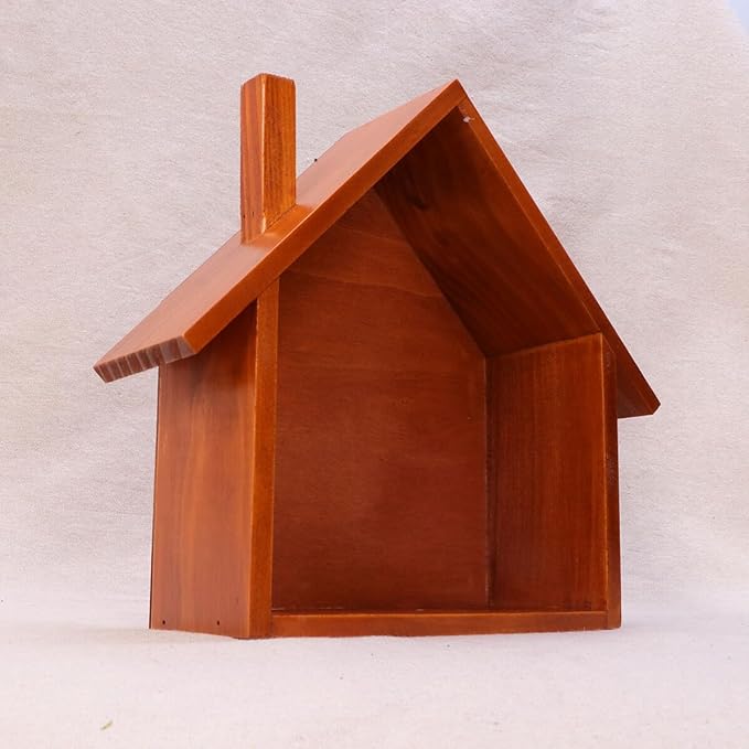 Small House Shaped Wall Mounted Storage Shelf Natural Wood Wall Shelf Organizer for Bedroom Room Office Cute Decorative Display Rack for Collectibles and Knickknacks Wood Color