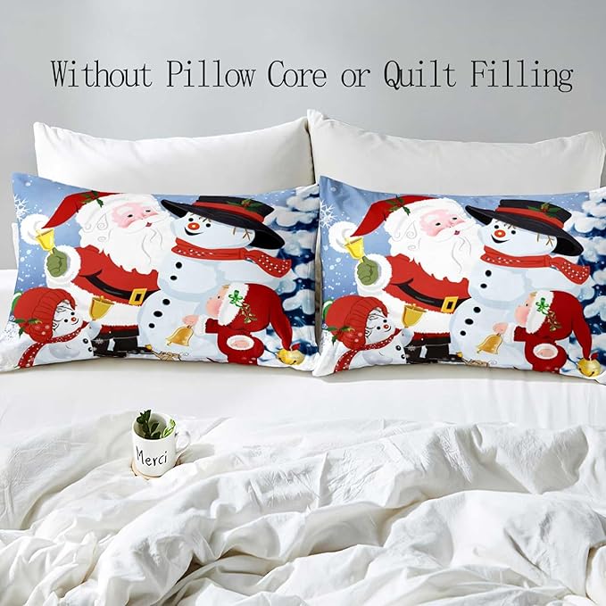 LUVIVIHOME 3PCS Christmas Duvet Cover Queen Bedding, Boys Girls Kids Bedding, Cartoon Cute Snowman Santa Claus Winter Holiday New Year Xmas Christmas Comforter Bedspread Quilt Cover, 2 Pillow Cases
