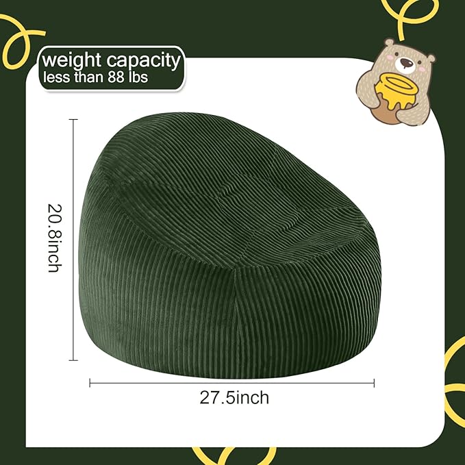 COMAX Bean Bag Chairs for Kids, Toddler BeanBag Sofa with Filler Bean Couch Stuffed for Boys and Girls, Lazy Floor Chair for Playroom, Nursery Room, Green