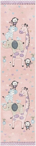 SAFAVIEH Carousel Kids Collection Runner Rug - 2' x 8', Blush Pink, Animal Design, Easy Care & Non-Shedding, Ideal for High Traffic Areas for Boys & Girls in Playroom, Nursery (CRK120U-28)