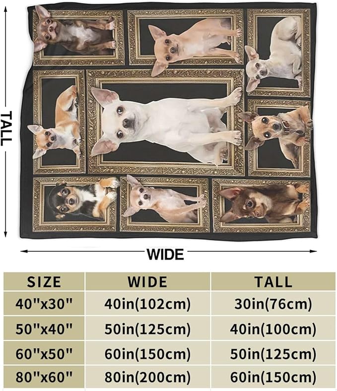 Cute Chihuahua Blanket for Girls Boys Funny Dog Throw Blankets Soft Cozy Warm Fuzzy Fleece Pet Bedding Flannel Throws Stuffed Animal Gifts for Chihuahua Lovers Kids Men Women Bedroom Decor 80"x60"