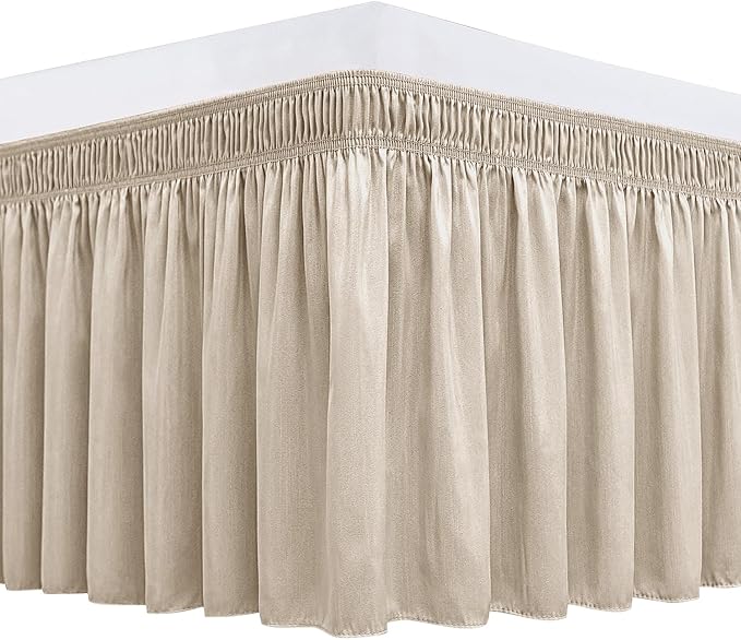 Biscaynebay Wrap Around Bed Skirts for Full & Full XL Beds 17" Drop, Light Camel Adjustable Elastic Dust Ruffles Easy Fit Wrinkle & Fade Resistant Silky Luxurious Fabric Solid Machine Washable