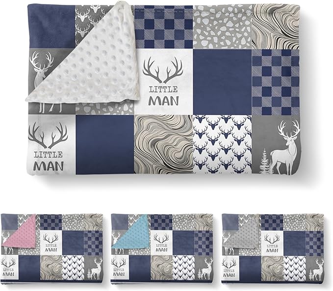 Custom Baby Crib Bedding Set, 3 Pcs Personalized Nursery Bedding Set with Name, Soft Baby Bedding Crib Set with Blanket - Toddler Crib Sets for Girl Boy, Infant Newborn Gift, Blue Woodland Deer