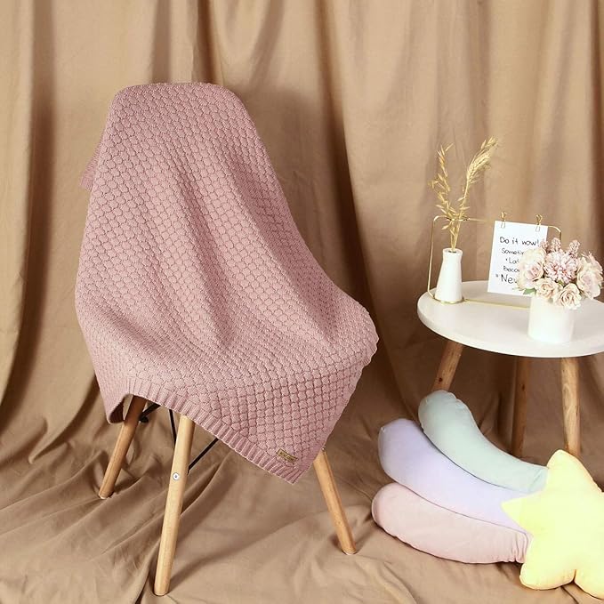 mimixiong Baby Blanket Knitted Soft Swaddling Receiving Baby Blankets for Crib Stroller Nude Pink 40x30 Inches…