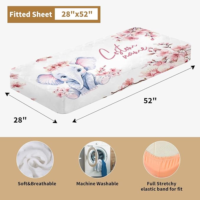 Custom Baby Crib Bedding Set, 3 Pcs Personalized Nursery Bedding Set with Name, Soft Baby Bedding Crib Sets with Blanket - Toddler Crib Sets for Girls Boys, Infant Newborn Gift, Flower Elephant