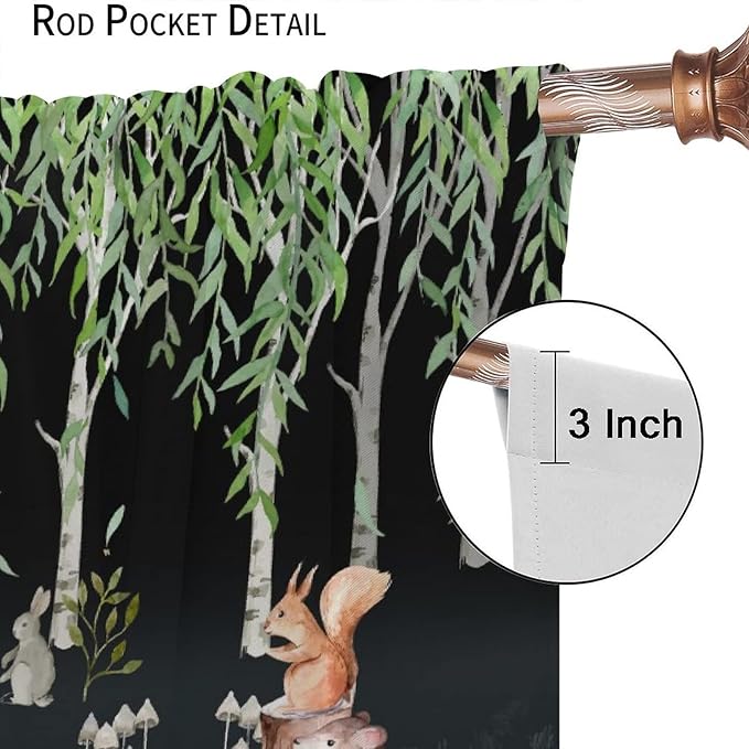 Forest Animal Curtains, Watercolor Cartoon Woodland Plants Animals Bears Moose Mushrooms Printed Curtains for Kids Boys and Girls Bedroom Window Drapes 63x72in