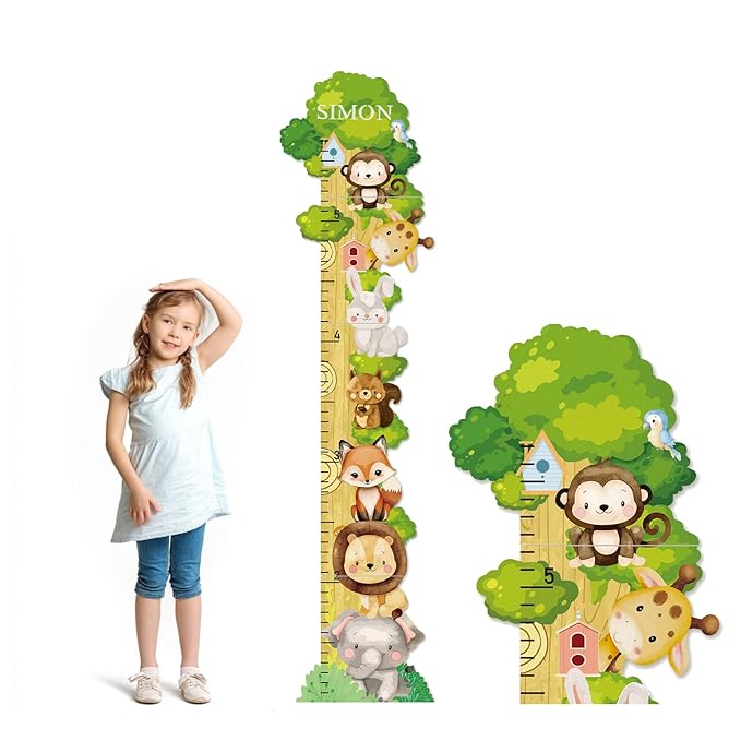 Personalized Name Growth Chart for Wall, Forest Animal Stack Wooden Height Chart, Boy Girls Height Chart Growth Measuring Ruler, Christmas Birthday Gift for Boys and Girls