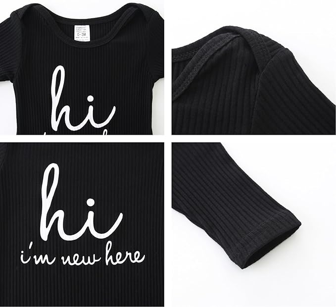 Baby Romper with Baby Mittens & Newborn Hats Footless Long Sleeve Solid Onesie Hi Im New Here
