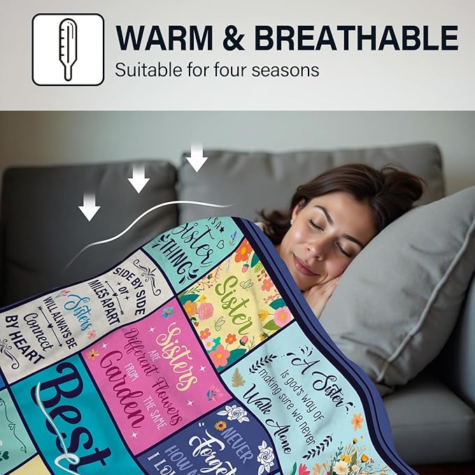Sister Gifts for Sister Blankets, Sisters Birthday Gifts from Brother BFF Bestie, Best Sisters Ever Gift for Christmas Thanksgiving, Flannel Throw Blanket for Sofa Couch Bed 60"x50"