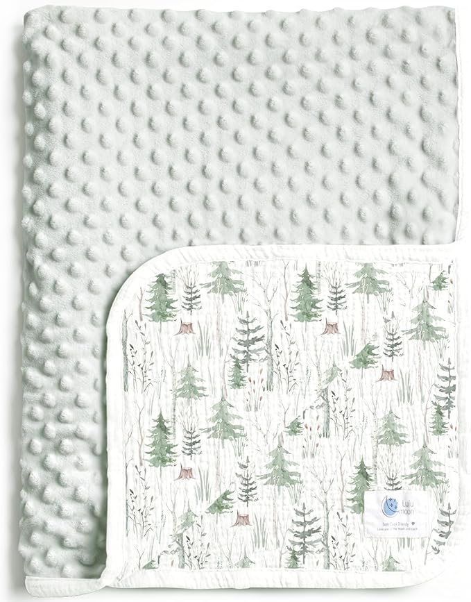 lulumoon Baby Blankets for Boys Newborn: Muslin & Minky Dotted Backing - Thermal Receiving Blanket for Stroller 30"x40"(Green Pine)