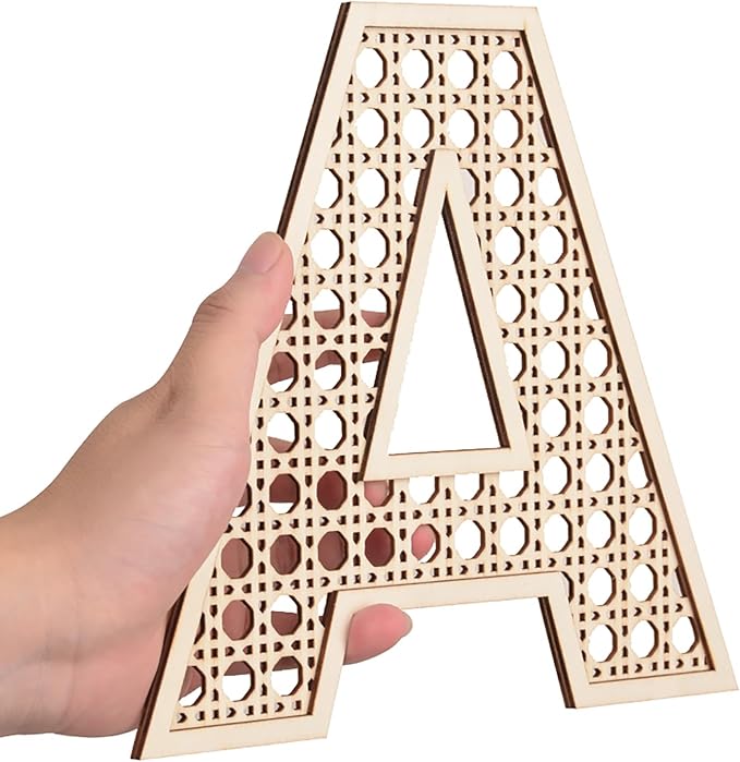 Wooden Rattan Letters 8 inch Wood Letters W for Wall Decor Crafts Boho Nursery Decor for Baby Shower Wedding Bedroom Name Signs Large Rustic Letter Home Decoration